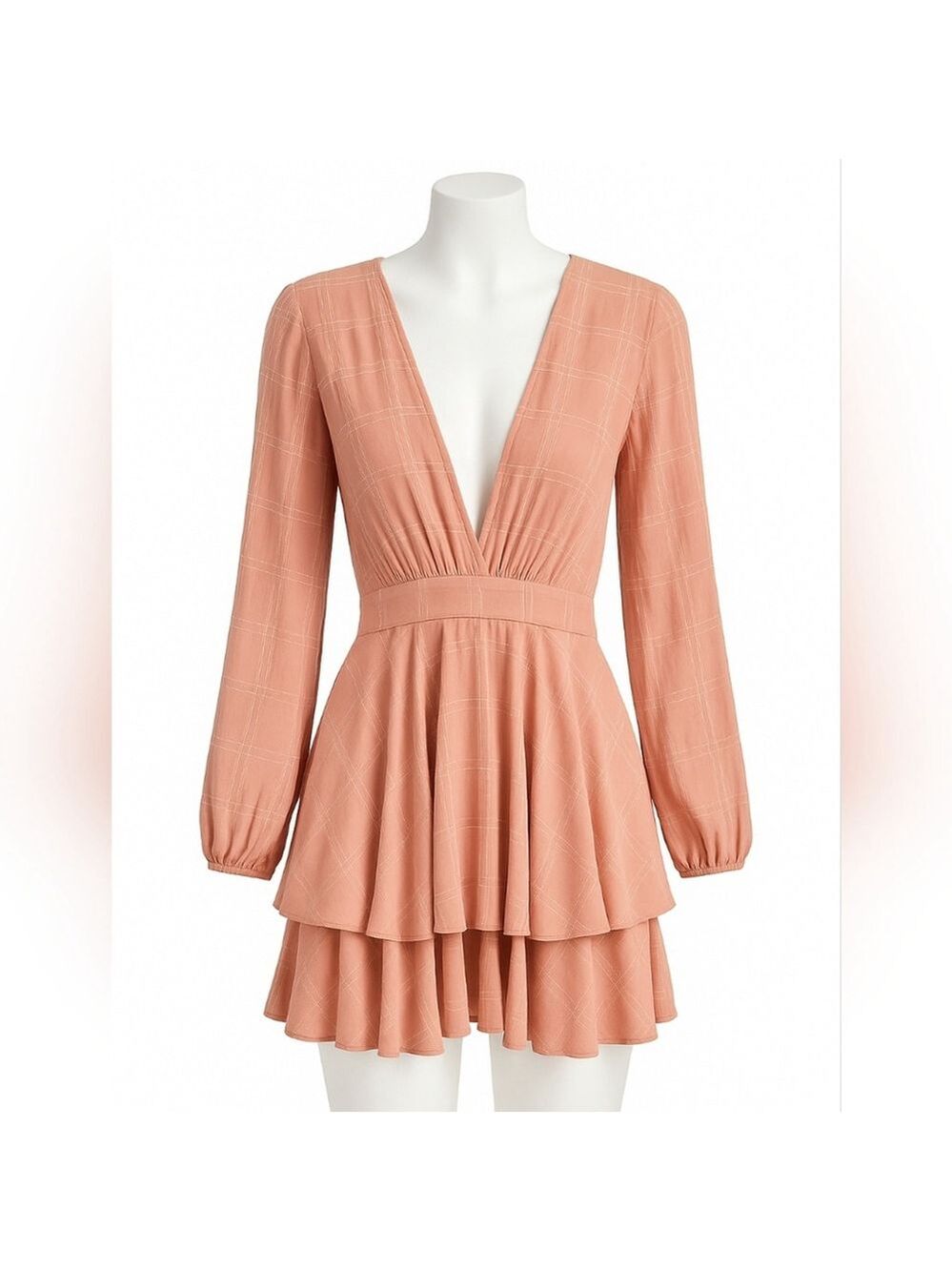 Saints + Secrets Pink Ruffle Tiered Long Sleeve Shorts Romper Women’s Size Large